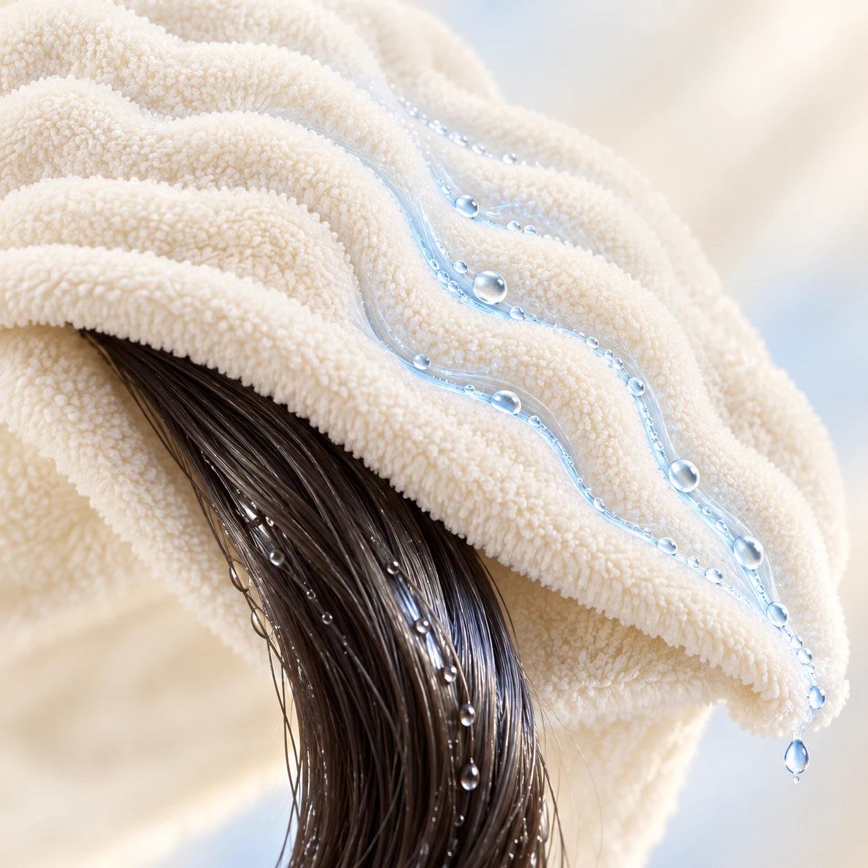 Macro visualization of moisture moving from hair into capillary textile channels