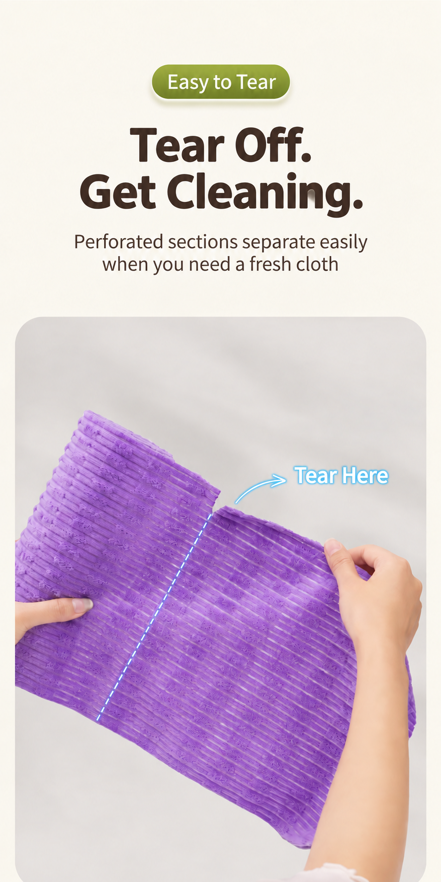 Tearable plush cleaning cloth — easy tear
