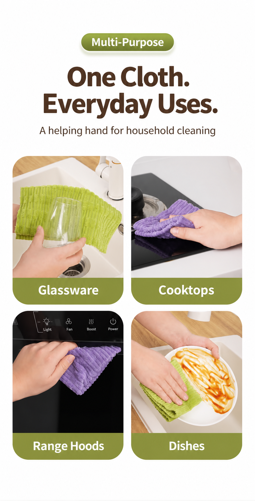 Tearable plush cleaning cloth — multi use