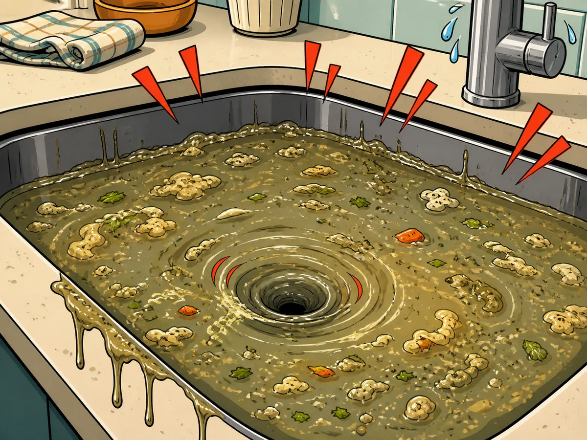 Illustrated drain pain point: slow-draining sink
